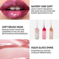 Gloss à lèvres effet verre aquatique, couleur longue tenue, brillance intense, texture gel hydratante, applicateur doux, sans cruauté, végan, OEM