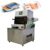 Elektrische desktop-sealmachine voor verse zeevruchten, rundvlees en voedseltrays met gasflush, voor het sealen van plastic PP voedseltrays.