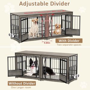 Medium Small Heavy-Duty Wooden Indoor Dog Crate Furniture-Style 4 Lockable Wheels Cushion for Living Room Bedroom Belt Closure - Product Image 2