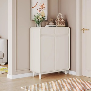 Cream White Solid Wood <b>Shoe</b> Cabinet 2 Door 3 Door Modern Minimalist Entryway <b>Storage</b> Furniture - Product Image 2