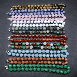 Collar de Cuentas Redondas Pulidas de 12mm de Piedra Natural de Cristal, Ágata y <span class=keywords><strong>Jade</strong></span> con Cierre, Accesorios de Collares de Moda - Product Image 2
