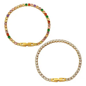 Bijoux fantaisie Bracelets Femmes Plein Diamant Zircon Bracelet Coloré En Acier Inoxydable Bracelet Or - Product Image 1