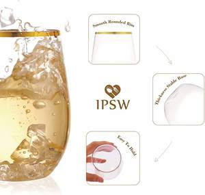 Verre à vin incassable en <span class=keywords><strong>plastique</strong></span> PET à bord doré de 12oz Flûtes à <span class=keywords><strong>champagne</strong></span> et whisky en <span class=keywords><strong>plastique</strong></span> sans pied pour bar - Product Image 5