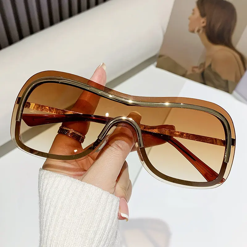 Brand Designer New Fashion Eyewear Rimless Gradient Lens Trendy Women Sun Glasses Oversized Shades Y2k Sunglasses 2024