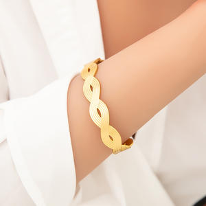 Fashion <b>Bangle</b> Women 18K Gold Plated Stainless Steel Open Bracelet Floral Pattern European Style Jewelry <b>Set</b> - Product Image 3