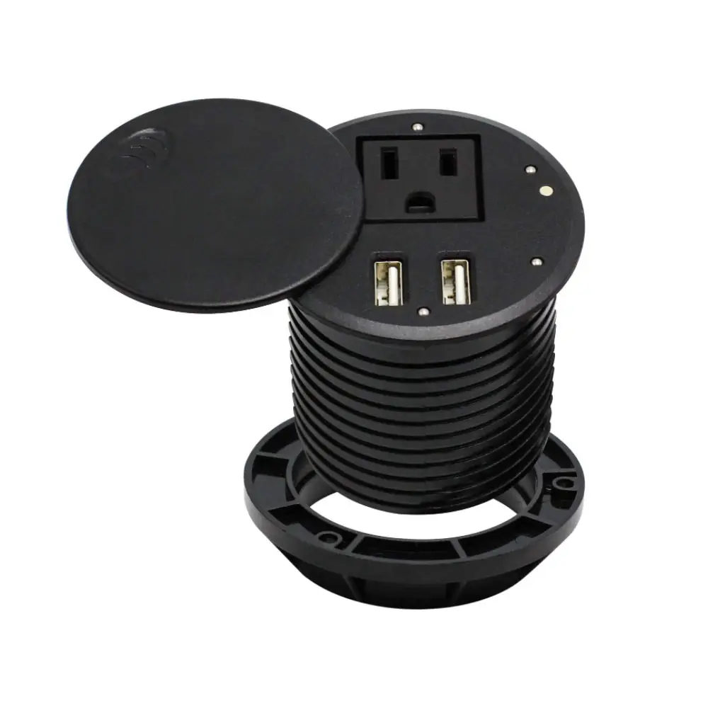 Desktop Power Grommet Desk Outlet Build-in 1 US Standard Outlet and 2 USB Ports Hidden Design