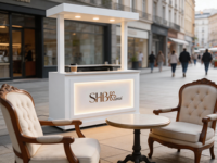Chariot à bonbons pliable personnalisé en bois et métal pour mariages, anniversaires et événements, avec éclairage LED, présentoir portable, taille commerciale, location