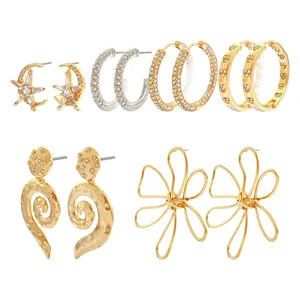 Accessori da donna orecchini moda 2024 stella di diamanti con clip a goccia su cerchio orecchini a bottone per donna