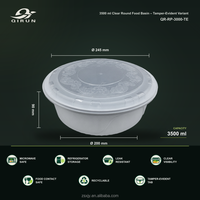 Conteneur alimentaire à emporter en PP de 3500 ml avec couvercle - Boîte de restauration ronde anti-effraction - Jetable, étanche, sans BPA, recyclable