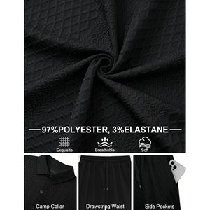 FOXA Mens Summer Waffle Knit 2 Piece Short Set Casual Button <b>Down</b> Shirt And Shorts Breathable Cotton Outfit - Product Image 6