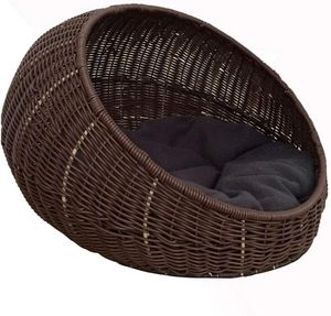 Handmade Natural Woven Wicker Rattan Pet <strong>Dog</strong> Cat <strong>Bed</strong> Nest Sleeping House Baskets with Cushion for Cat Kitten All Seasons - Product Image 5