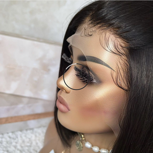 Perruque courte de 12 pouces, coupe bob, nœuds blanchis, cheveux humains vierges Remy, cuticule complète, <span class=keywords><strong>film</strong></span> HD, dentelle invisible, perruques à dentelle frontale - Product Image 6