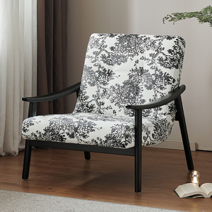 Chaise de canapé simple rétro moderne en bois massif motif de fleurs en cuir inclinable mobilier de loisirs pour bureau salon hôtel - Product Image 1