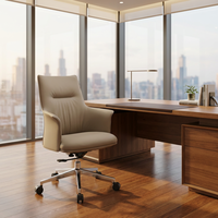 Chaise de bureau mobile en cuir importé de haute qualité, chaise de direction de classe moyenne avec accoudoirs fixes