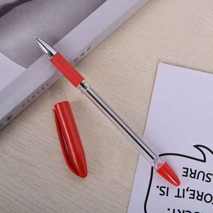 赤いクリアボディボールペン