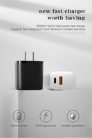 Chargeur mural USB rapide US 20W avec technologie de charge rapide PD dans un adaptateur secteur 20W pour les appareils iPhone et Android