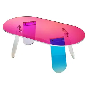 โต๊ะอะคริลิคสีรุ้งประดับโต๊ะกาแฟแบบนอร์ดิกที่มีสีสันสวยงามฐานวางโชว์โต๊ะกลมคริสตัลสีรุ้ง