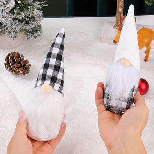 Decoraciones navideñas: Figura <span class=keywords><strong>de</strong></span> Hombre del Bosque a cuadros en blanco y negro, muñeco sin rostro <span class=keywords><strong>de</strong></span> Papá Noel, duende - Product Image 2