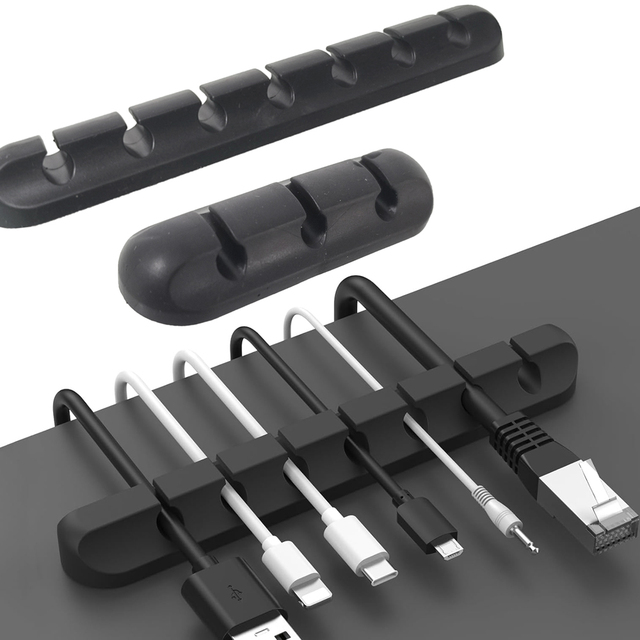 Data Winder Desktop Set Tidy Winder USB Silicone Cable Management Holder Cord Organizer Cable Clips