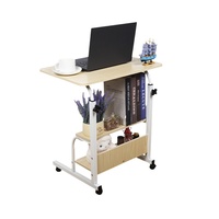 Escritorio de Estudio para Computadora con Ruedas, Ajustable en Altura, de Madera, con Estante de Tres Niveles para Dormitorio, Ideal para Personas con Poco Espacio