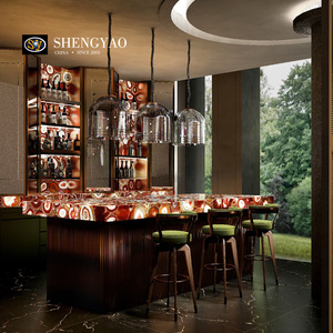 Bancone <span class=keywords><strong>Bar</strong></span> in Agata Rossa Brasiliana Naturale Retroilluminato per Hall di Hotel, Ristoranti e <span class=keywords><strong>Bar</strong></span> - Product Image 5