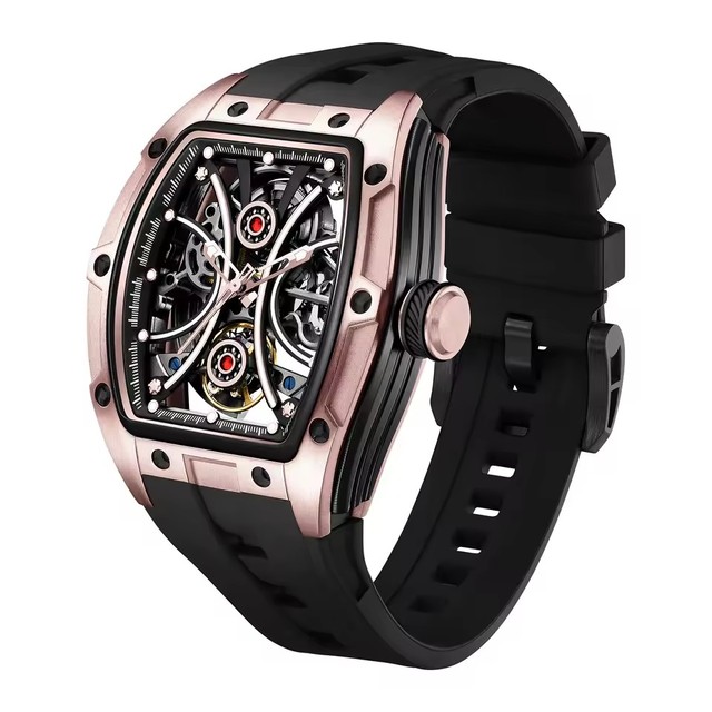 Luxury Men's Automatic Mechanical Watch with Silicone Strap Men's Clock OEM Customizable Watch Hollowed-out Tourbillon Bracelet