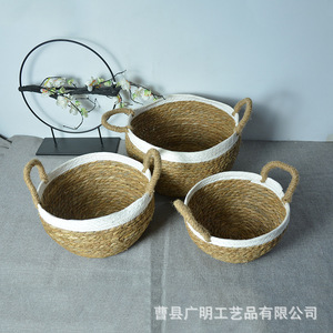 Woven Storage Basket Round Linen Color <b>Handmade</b> For <b>Clothes</b> And Vegetables - Product Image 2