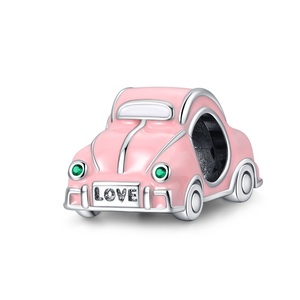Breloques <span class=keywords><strong>de</strong></span> voiture roses style tourisme en cuivre plaqué argent pour bracelets DIY, fourniture directe usine <span class=keywords><strong>de</strong></span> bijoux - Product Image 6