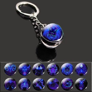 Glowing 12 Constellation Keychain Luminous Glass Ball Pendant Zodiac Key Rings Jewelry Birthday Gift Scorpio Leo Libra Keyrings