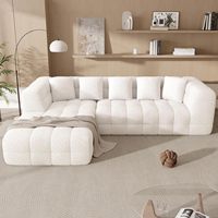 Canapé modulaire sectionnel moderne en chenille capitonné, sans structure, avec chaise longue en L, confortable et sans assemblage
