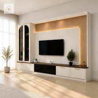 Meuble TV XINGRUO au design architectural, vitrine cintrée, unité murale en bois crème sur mesure, ensemble de rangement pour salon