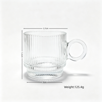 Lot de 6 tasses à café en verre transparent côtelé avec poignées, tasses à rayures verticales en relief pour thé, lait, latte et vaisselle de table pour la maison ou le café