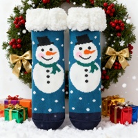Chaussettes douillettes en sherpa à motif rennes et flocons de neige pour Noël, chaussettes pantoufles chaudes et douces en peluche pour l'hiver, antidérapantes pour la maison, vente en gros