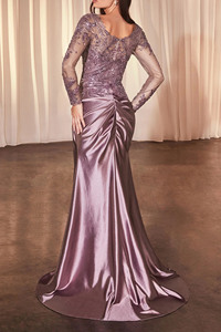 Abiti da Sera di Lusso con Glitter Dubai, <span class=keywords><strong>Vestito</strong></span> a Sirena Lucido con Spacco Laterale, Maniche Lunghe, Ricamo, Abito da Cerimonia Color <span class=keywords><strong>Lavanda</strong></span> Polveroso - Product Image 6