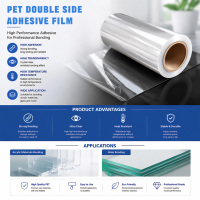 Ruban adhésif double face en PET transparent souple, surface brillante, marque JC, film PVC transparent pour laminage à froid, rouleau de 50 m, film pour affiches et travaux manuels
