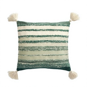 Bohemian Striped Woven Throw <b>Pillow</b> Square Linen Cotton Cover With Tassels Decorative Cushion Indoor Outdoor Use - Product Image 1