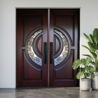 Porte d'entrée résidentielle en bois avec verre latéral, serrure intelligente sans clé à double sécurité ZS Custom Villa