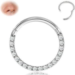 Anneau <span class=keywords><strong>de</strong></span> <span class=keywords><strong>nez</strong></span> en titane G23, perforation du septum, diamant plat, diamant latéral, fermeture sans couture, anneau d'oreille en os, bijoux <span class=keywords><strong>de</strong></span> piercing. - Product Image 2