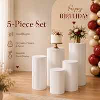 Juego de 5 Pedestales Cilíndricos Blancos Acanalados para Exhibición de Pasteles de Boda, Soporte para Postres, Soporte para Flores, Decoración para Fiestas y Eventos