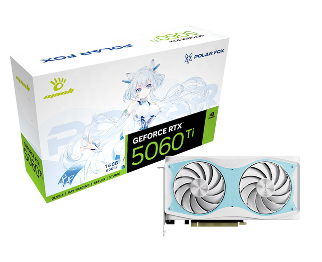 Manli Polar Fox GeForce RTX 5060 Ti OC 16GB GDDR7 New Gaming Desktop GPU PCI-E 5.0 4 Display Ports