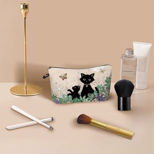 Nouvelle trousse de toilette imprimée chat noir de dessin animé pour femmes, sac de rangement de voyage portable, sac de toilette imperméable en cuir PU et polyester - Product Image 4