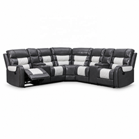 Canapé d'angle moderne en cuir 5 places avec fonction inclinable manuelle, console de rangement et porte-gobelets