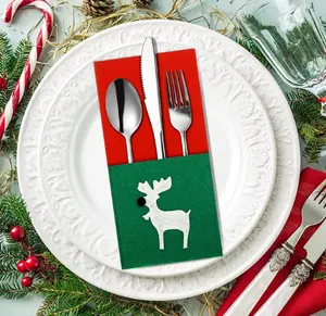 毛毡圣诞树设计勺子叉袋装饰派对摆件餐具架餐具收纳袋