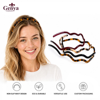 Bandeau Cheveux Genya à Motif Vague Fine, Tendance, Personnalisé, Vintage, Couleur Unie, Antidérapant, en Acétate