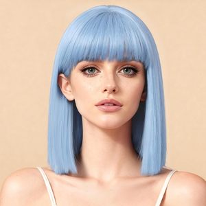 Pelucas Modernas de Color <span class=keywords><strong>Rosa</strong></span> para Mujer, Peluca Corta con Flequillo, Cabello Sintético Resistente al Calor, 12 Pulgadas, para Uso Diario, Fiestas, Disfraces de <span class=keywords><strong>Halloween</strong></span> - Product Image 5