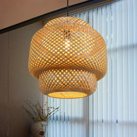 Lampe suspendue en bambou naturel tissé à la main HN, lampe suspendue en osier à 2 niveaux pour la décoration bohème de la maison, du restaurant et de l'hôtel