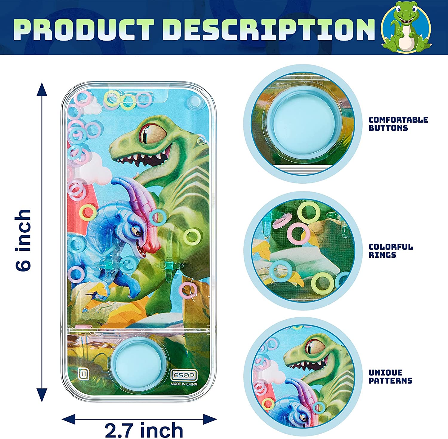 Wild Republic Water Game Dinosauri – Gioco Acqua Con Anelli Per Bambini, 15x10 Cm, Senza Batterie, Perfetto Per Coordinazione E Pazienza, Regalo Educativo