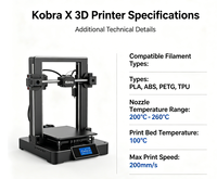 Imprimante 3D FDM Anycubic Kobra X à 4 couleurs natives, haute vitesse, de bureau, nouvelle, USB, grande taille 260 mm, nivellement automatique, pour modèles DIY faits main pour enfants
