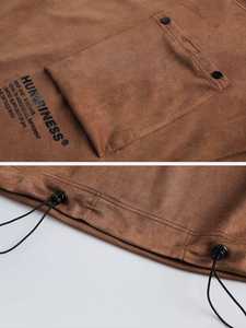 เสื้อยืดโอเวอร์ไซส์สีน้ำตาลสำหรับผู้ชาย สไตล์เรโทร พิมพ์ลายซิลค์สกรีน ดีไซน์เรียบง่าย แขนสั้น ผ้าถัก สไตล์ญี่ปุ่น ลำลอง สตรีทแวร์ - Product Image 5
