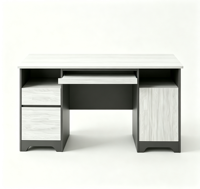 Bureau de direction avec tiroir pour classeurs, plateau pour clavier et 2 tiroirs, couleur gris blanc bois, bureau à domicile avec 2 tiroirs de rangement verrouillables